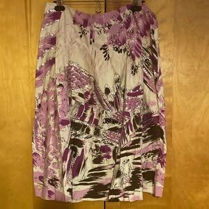 Bisou Bisou Size 12 Artistic A-Line Skirt in Purple and Cream